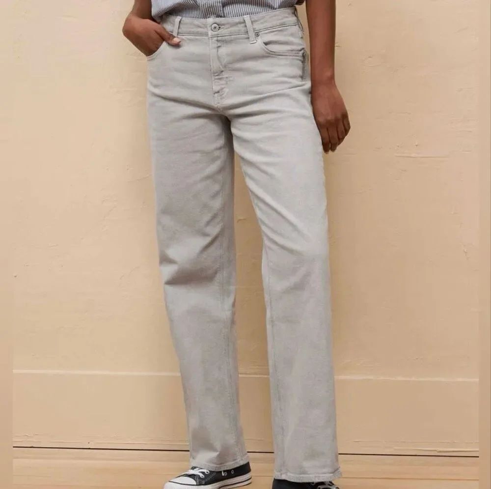 American Eagle Stovepipe Jeans Stretch Gray Wash High Rise Straight Baggy Leg 0